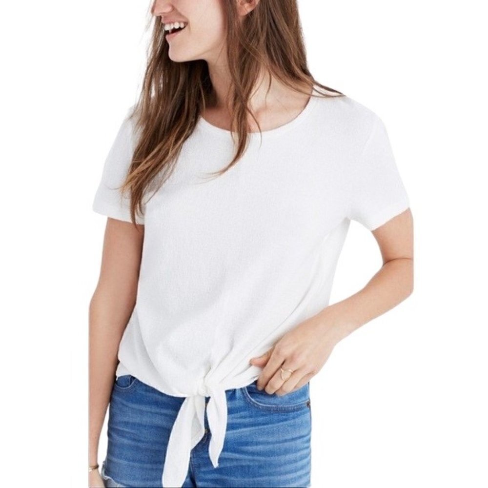 MADEWELL White Tie Waist Short Sleeve Top - Size Medium
